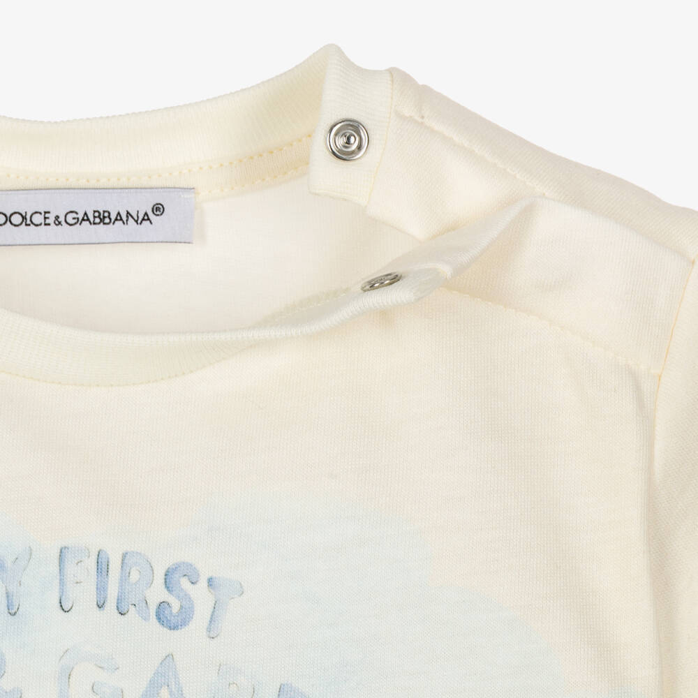 Dolce & Gabbana-Boys Ivory T-Shirt with Leopard Cub Illustration | Childrensalon