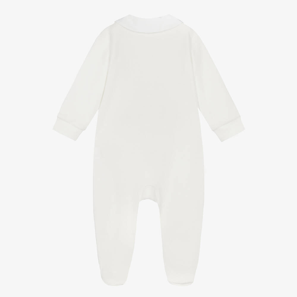 Dolce & Gabbana-Boys Ivory Velour Babygrow with Blue Anchor Embroidery | Childrensalon