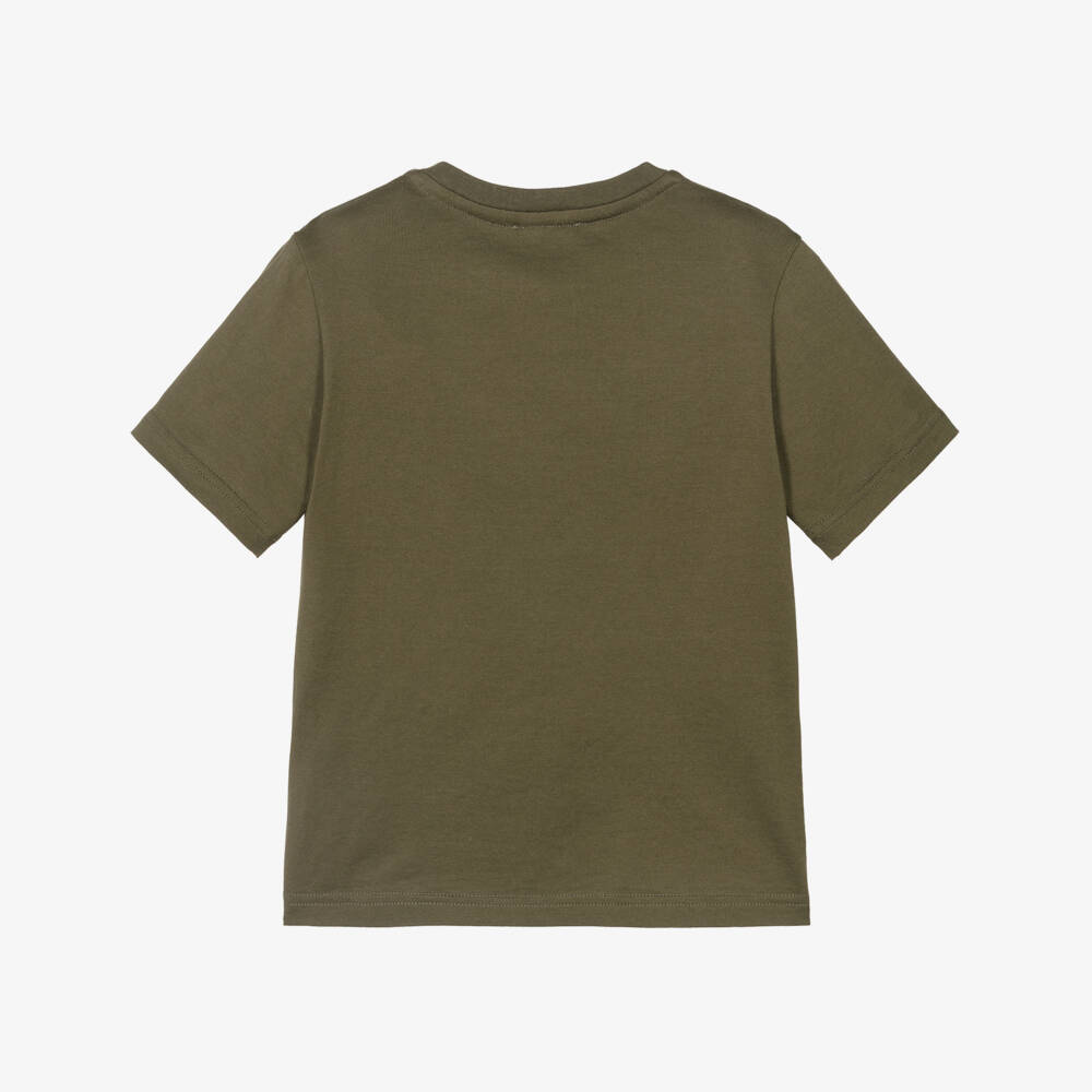 Dolce & Gabbana-Boys Khaki Green Cotton DG Appliqué T-Shirt | Childrensalon