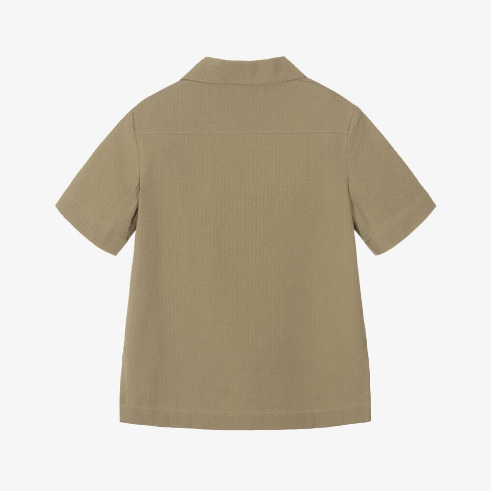 Dolce & Gabbana-Boys Khaki Green Cotton Seersucker Shirt | Childrensalon