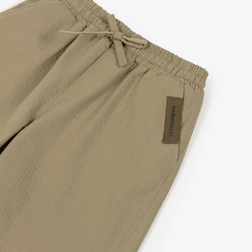 Dolce & Gabbana-Boys Khaki Green Cotton Seersucker Shorts | Childrensalon