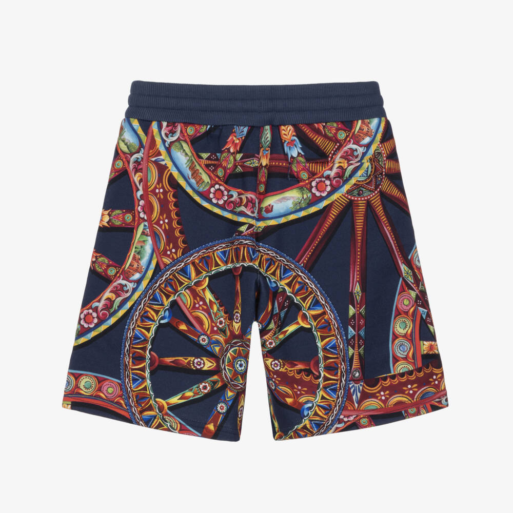 Dolce & Gabbana-Boys Navy Blue Carretto Print Jersey Shorts | Childrensalon
