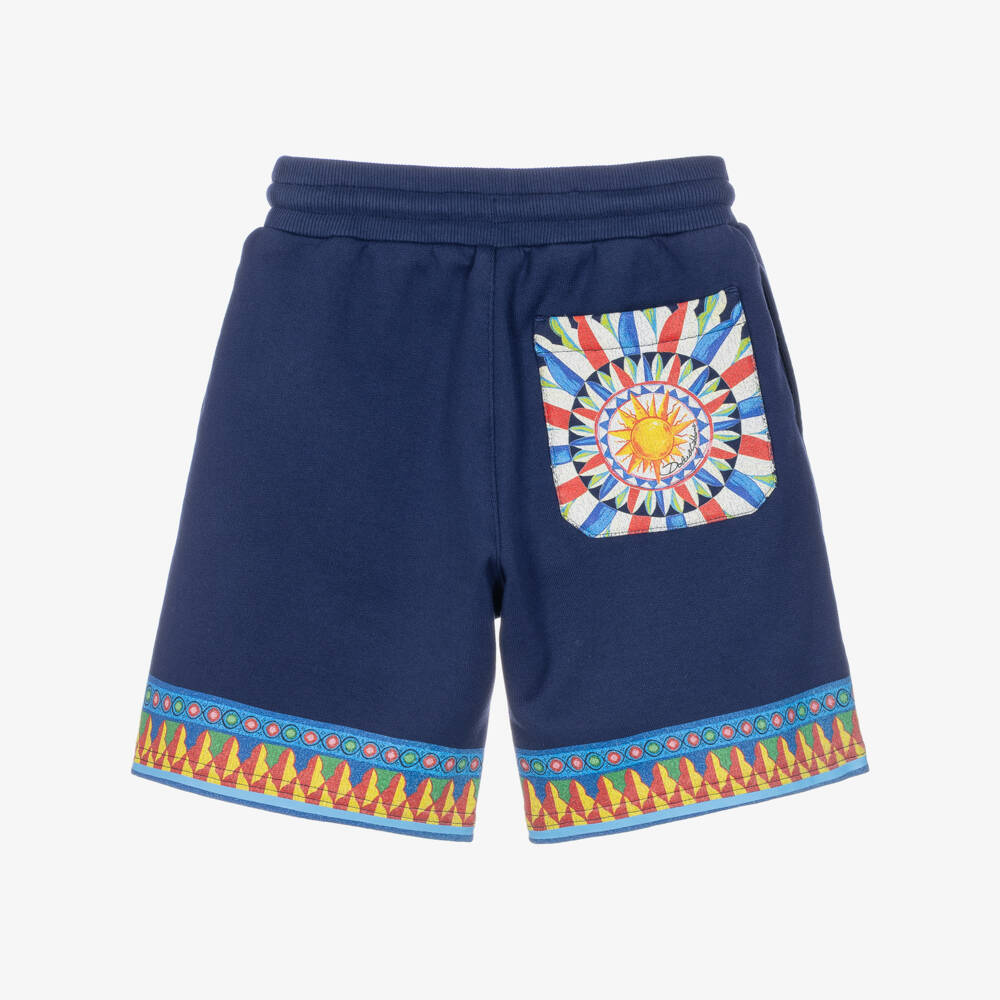 Dolce & Gabbana-Boys Navy Blue Carretto Print Shorts in Cotton Jersey | Childrensalon