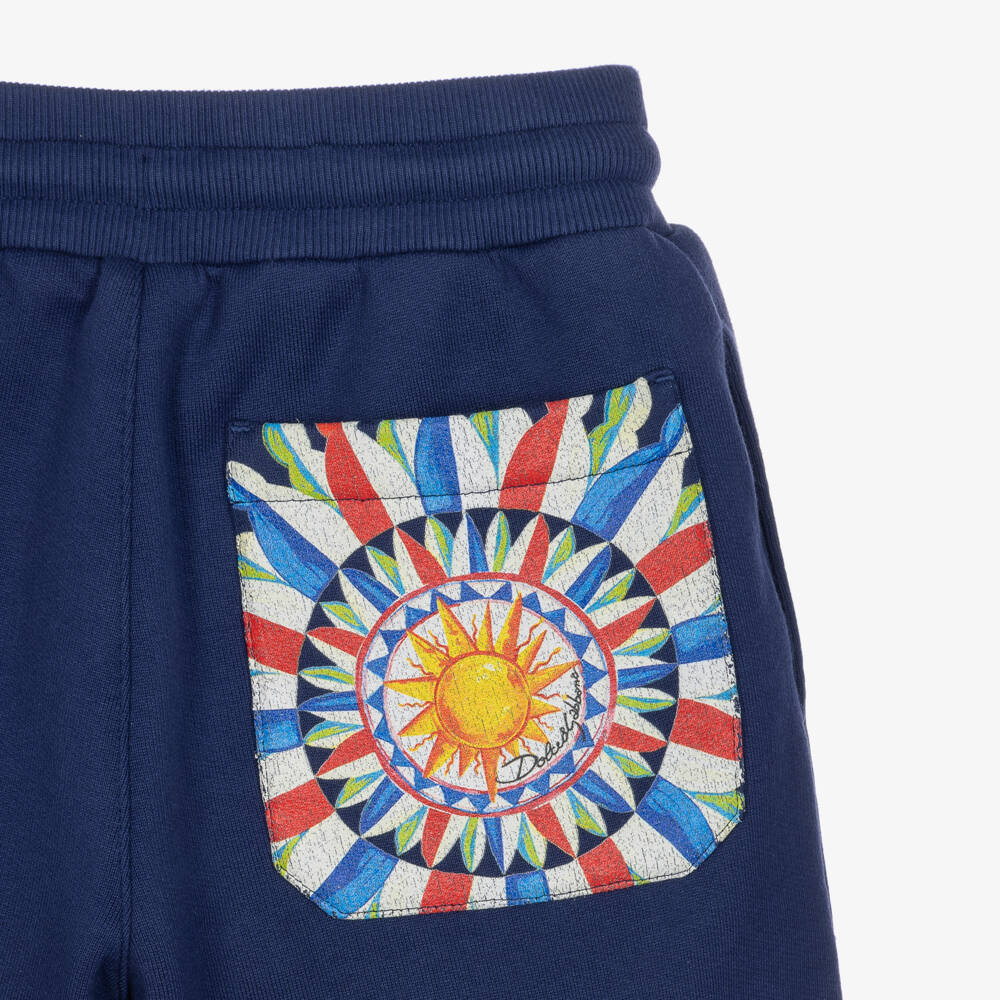 Dolce & Gabbana-Boys Navy Blue Carretto Print Shorts in Cotton Jersey | Childrensalon