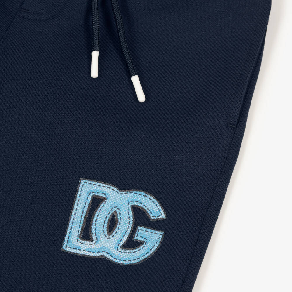 Dolce & Gabbana-Boys Navy Blue Cotton DG Cuffed Joggers | Childrensalon