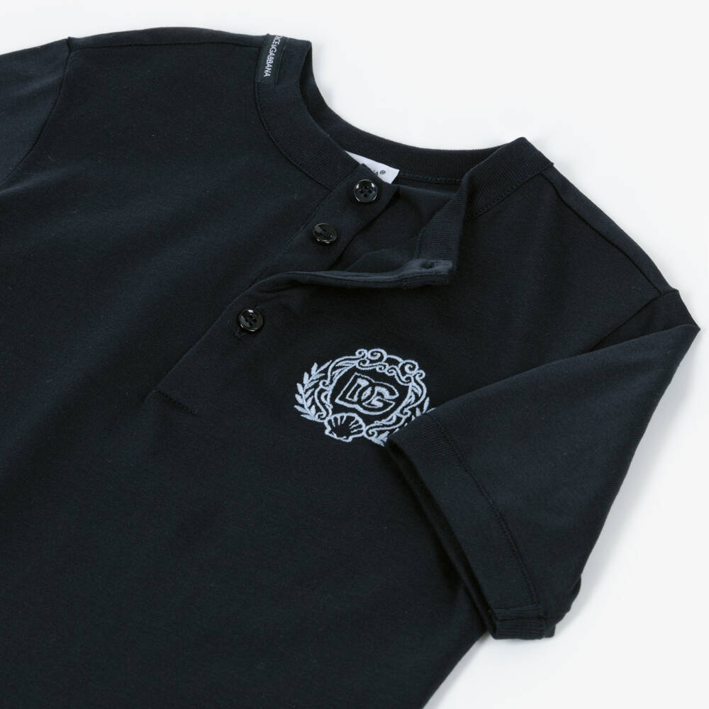 Dolce & Gabbana-Boys Navy Blue Cotton Henley T-Shirt | Childrensalon