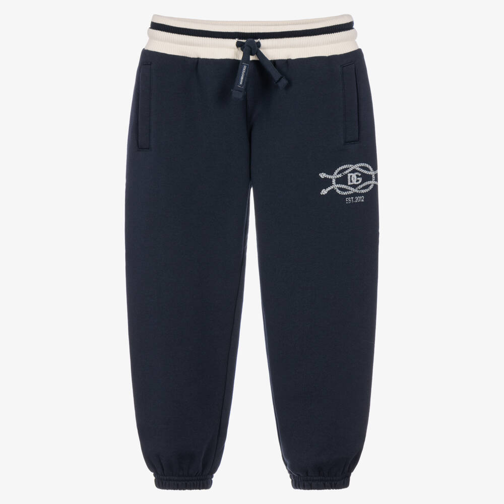 Dolce & Gabbana-Boys Navy Blue Cotton Jersey Joggers with Marina Logo | Childrensalon