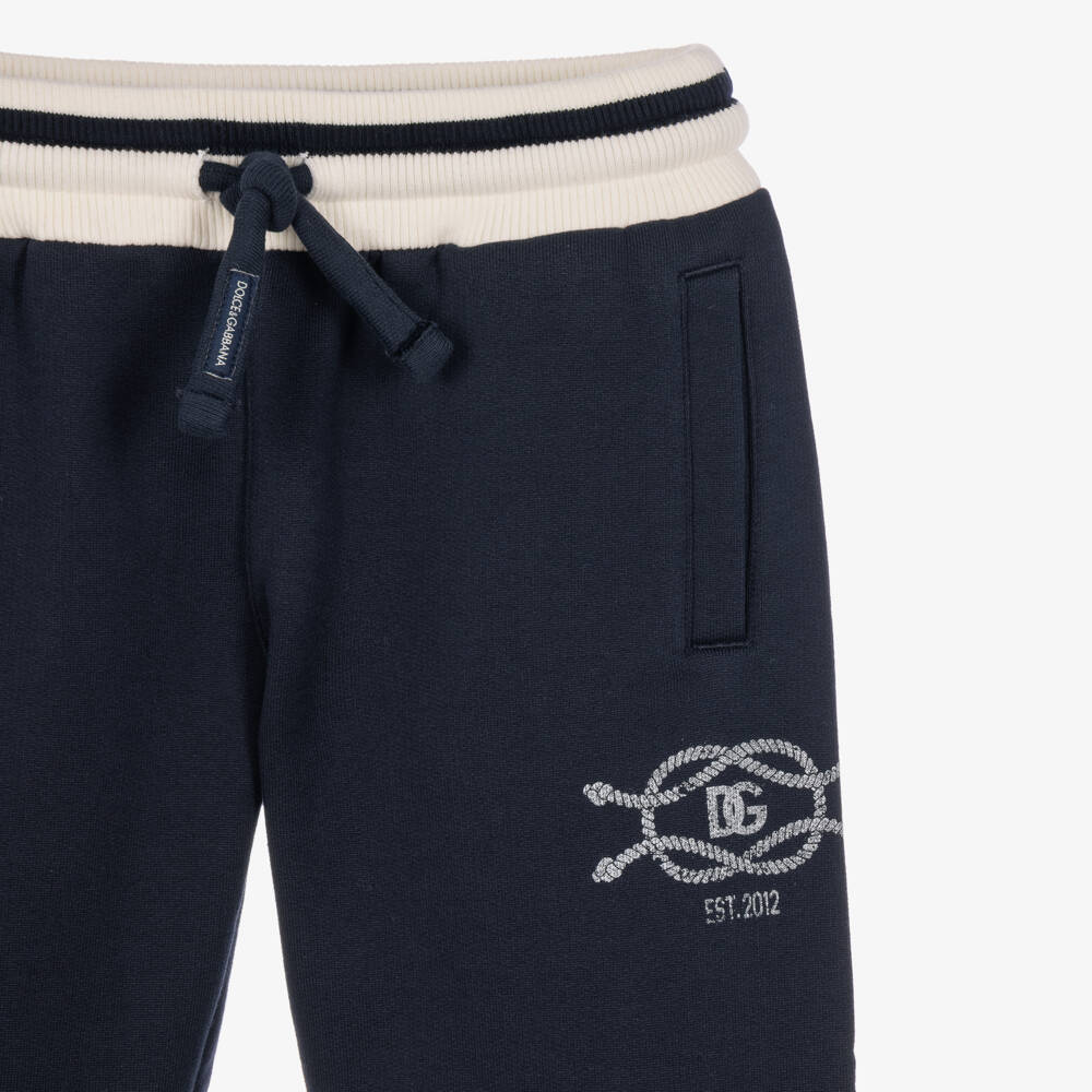 Dolce & Gabbana-Boys Navy Blue Cotton Jersey Joggers with Marina Logo | Childrensalon