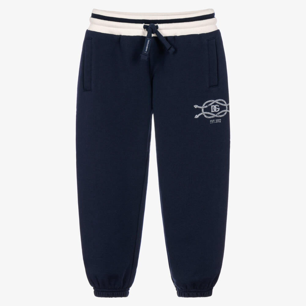 Dolce & Gabbana-Boys Navy Blue Cotton Jersey Joggers with Marina Logo | Childrensalon