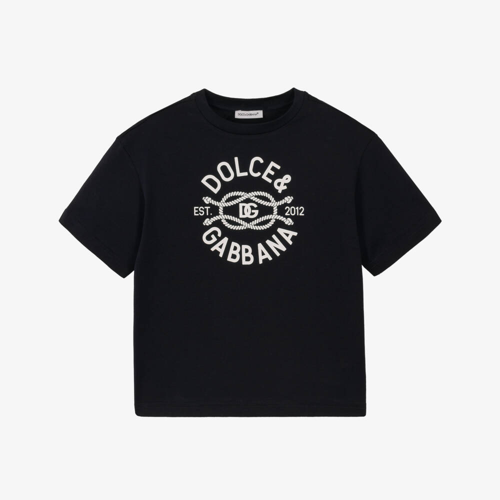 Dolce & Gabbana-Boys Navy Blue Cotton T-Shirt with Marina Logo | Childrensalon