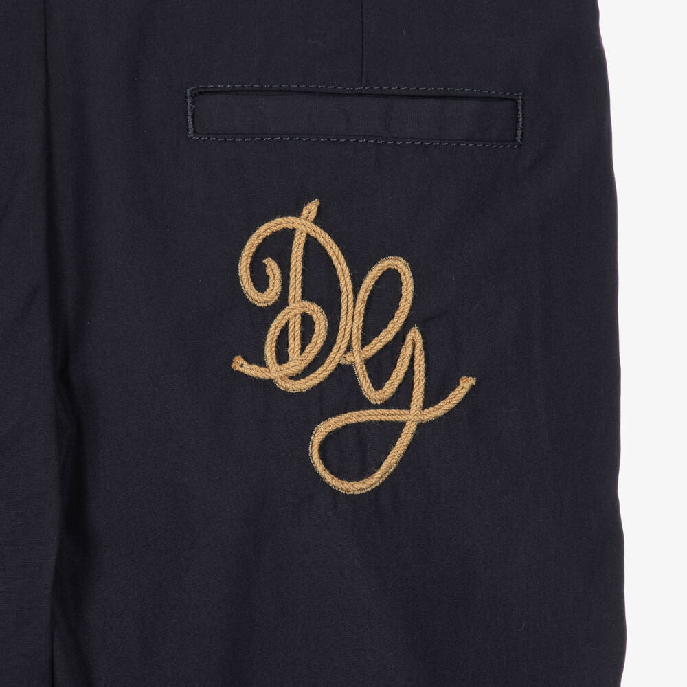 Dolce & Gabbana-Boys Navy Blue Cotton Trousers with Turn-Ups | Childrensalon