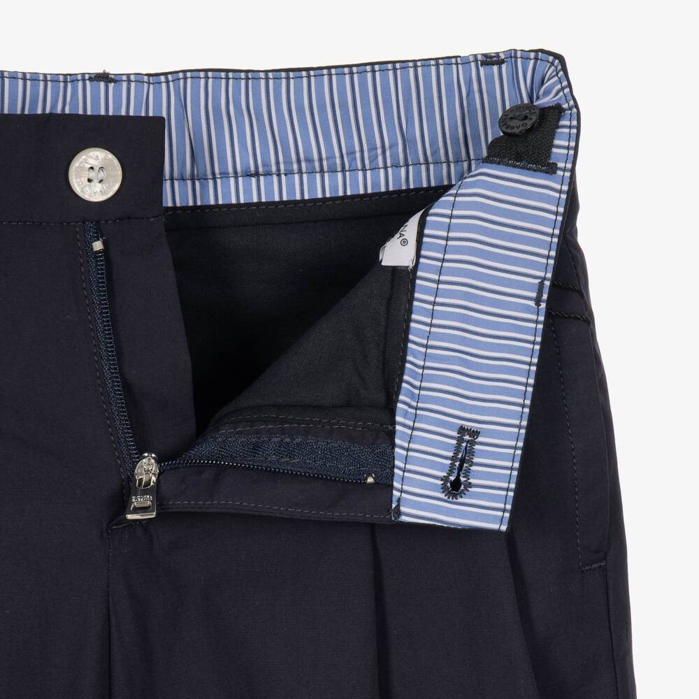 Dolce & Gabbana-Boys Navy Blue Cotton Trousers with Turn-Ups | Childrensalon