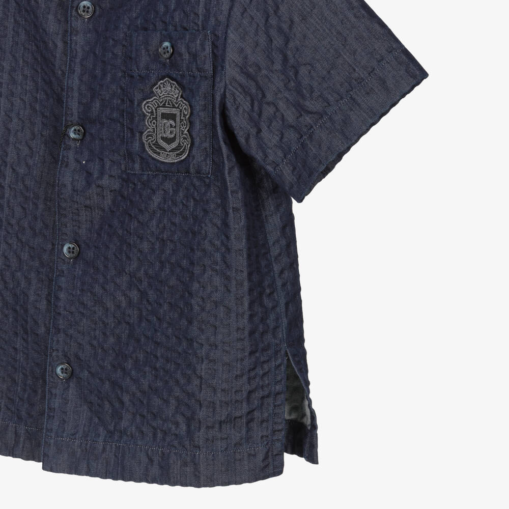 Dolce & Gabbana- Boys Navy Blue Denim Seersucker Shirt | Childrensalon