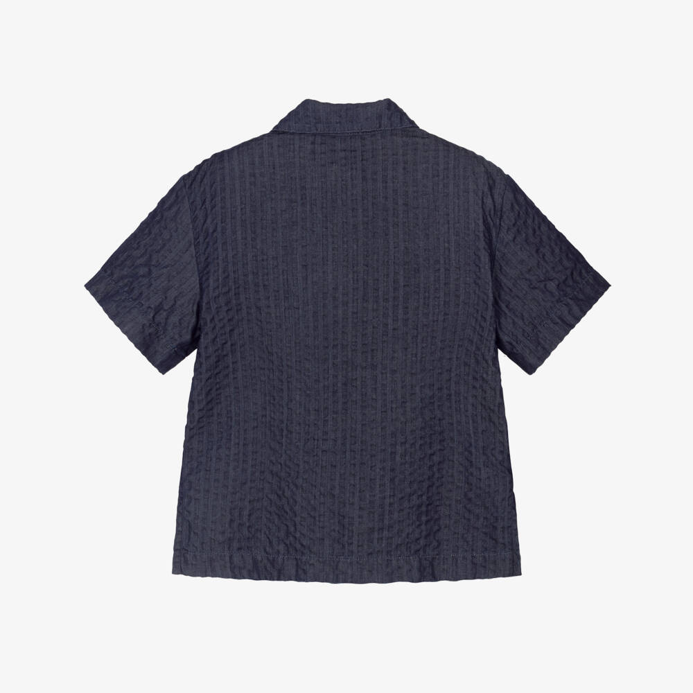 Dolce & Gabbana- Boys Navy Blue Denim Seersucker Shirt | Childrensalon
