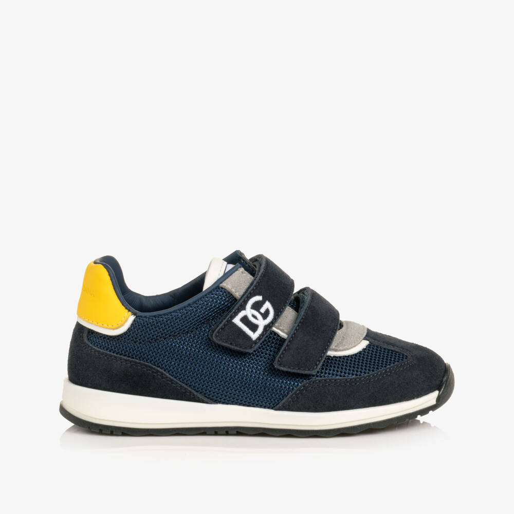 Dolce & Gabbana-Boys Navy Blue DG Cushion Trainers in Suede & Mesh | Childrensalon