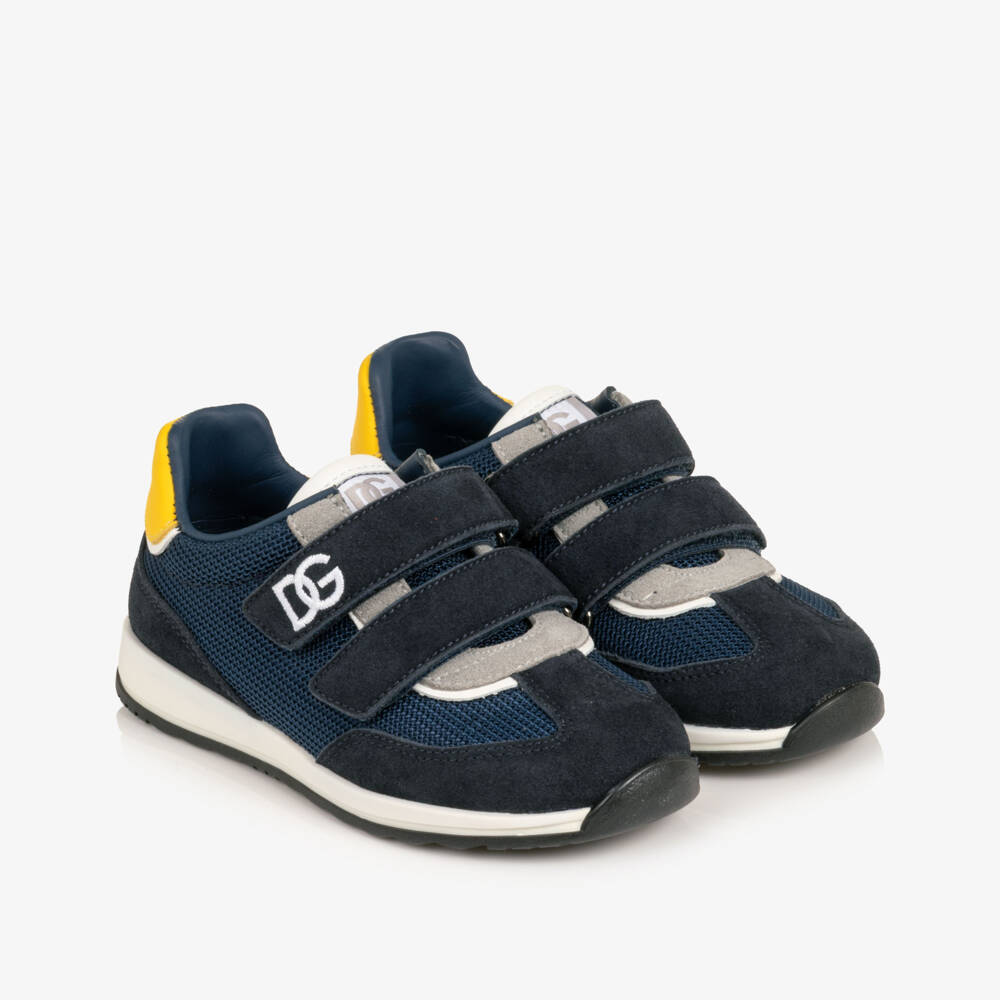 Dolce & Gabbana-Boys Navy Blue DG Cushion Trainers in Suede & Mesh | Childrensalon