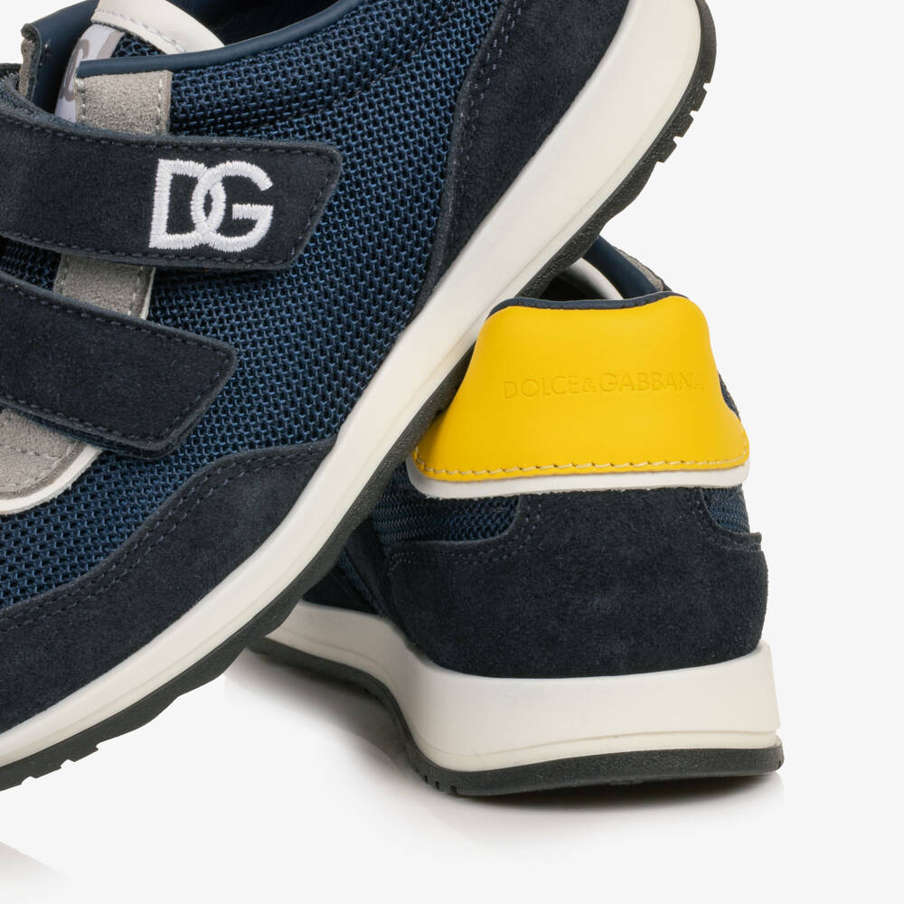 Dolce & Gabbana-Boys Navy Blue DG Cushion Trainers in Suede & Mesh | Childrensalon