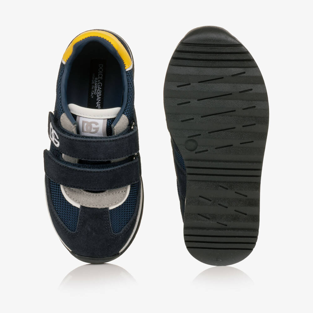 Dolce & Gabbana-Boys Navy Blue DG Cushion Trainers in Suede & Mesh | Childrensalon