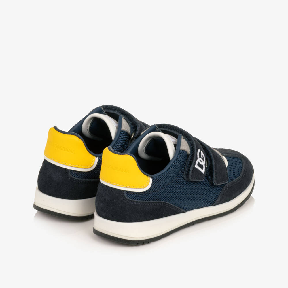Dolce & Gabbana-Boys Navy Blue DG Cushion Trainers in Suede & Mesh | Childrensalon