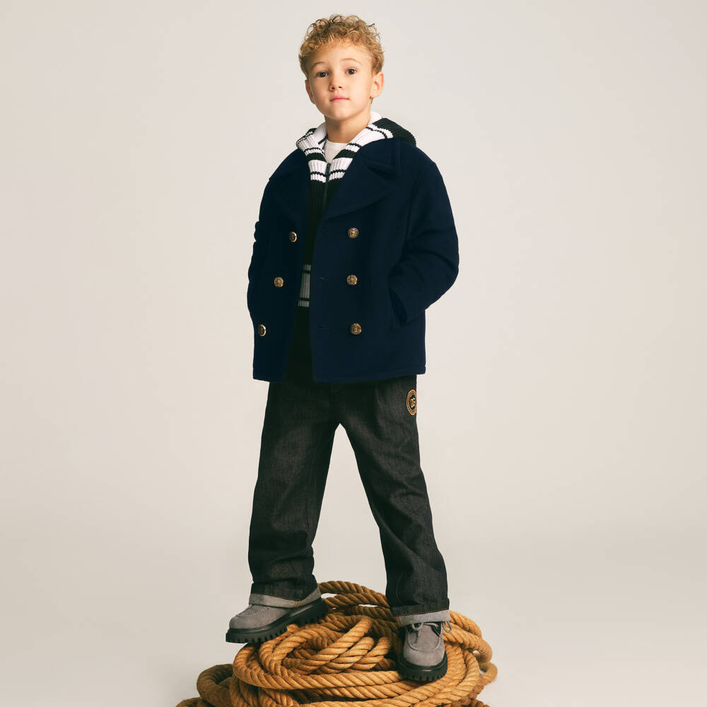 Dolce & Gabbana-Boys Navy Blue Double-Breasted Jacket | Childrensalon