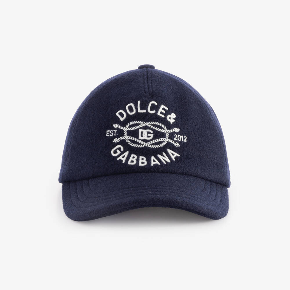 Dolce & Gabbana-Boys Navy Blue Felted Wool Logo Cap | Childrensalon