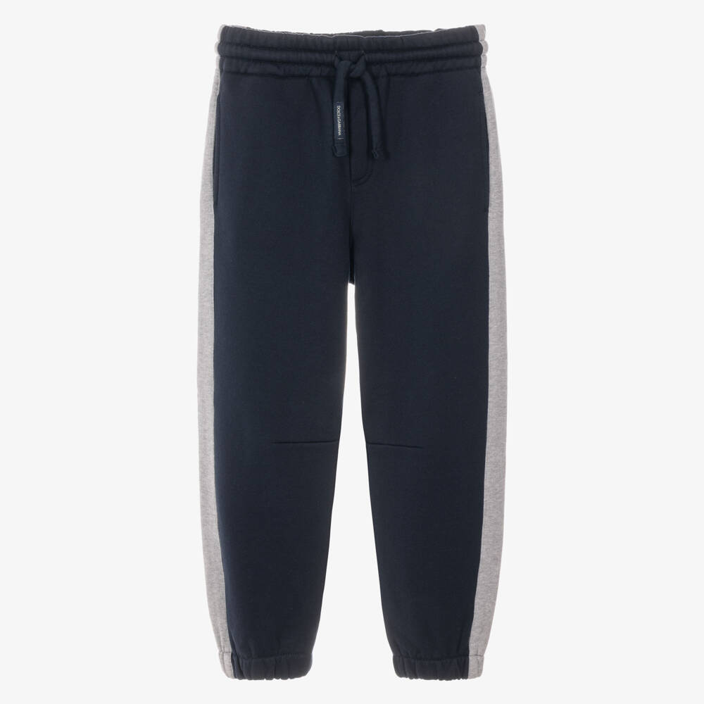 Dolce & Gabbana-Boys Navy Blue & Grey Cotton Jersey Joggers  | Childrensalon