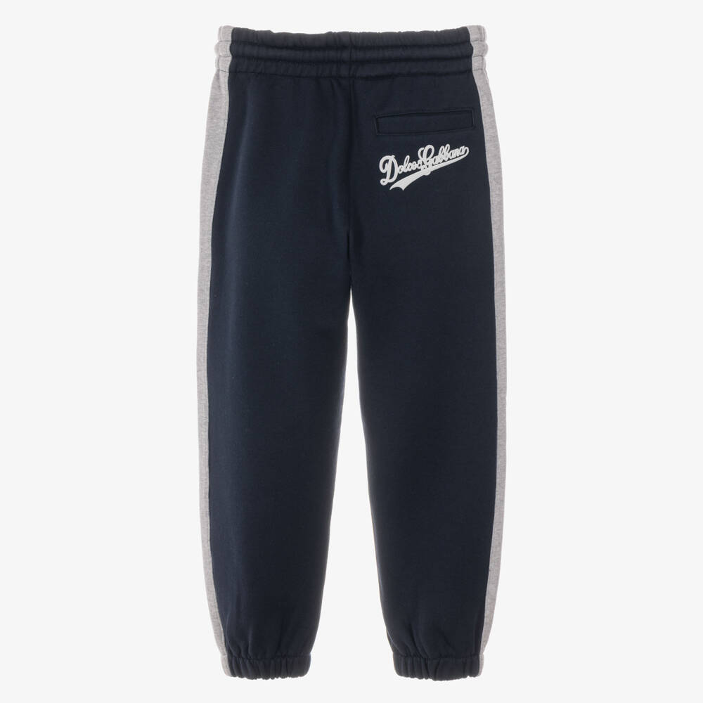 Dolce & Gabbana-Boys Navy Blue & Grey Cotton Jersey Joggers | Childrensalon