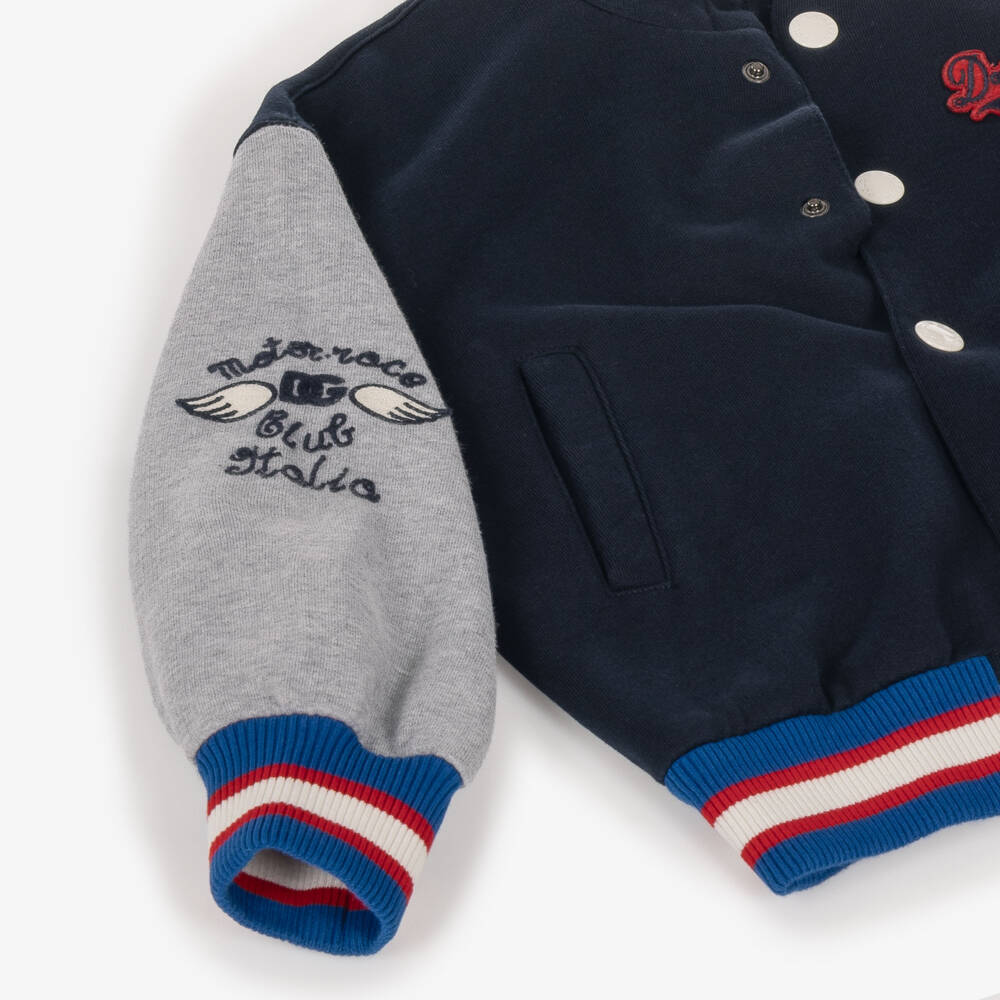 Dolce & Gabbana-Boys Navy Blue Hooded Varsity Jacket | Childrensalon