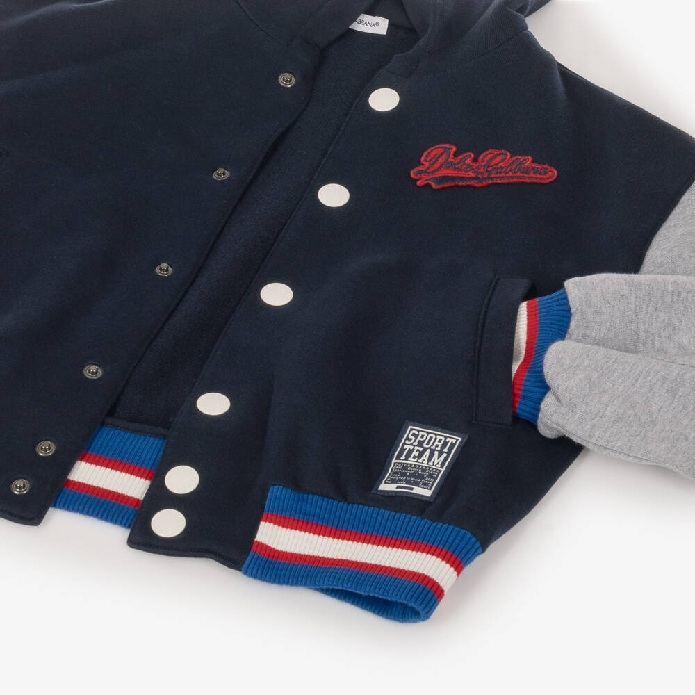 Dolce & Gabbana-Boys Navy Blue Hooded Varsity Jacket | Childrensalon