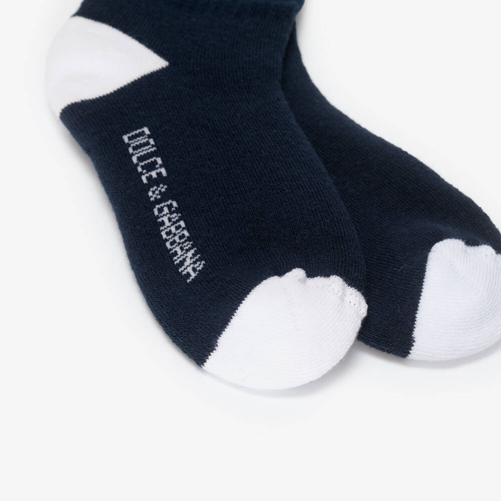 Dolce & Gabbana-Boys Navy Blue Knitted Socks with Crest Logo | Childrensalon
