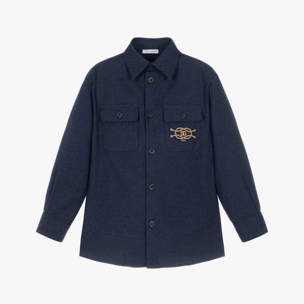 Dolce & Gabbana-Boys Navy Blue Marina Monogram Shirt | Childrensalon