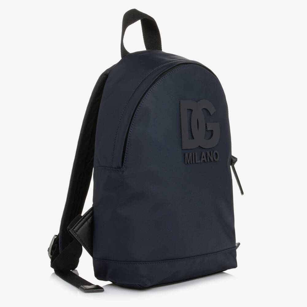 Dolce & Gabbana-Boys Navy Blue Nylon Backpack with DG Logo (31cm) | Childrensalon