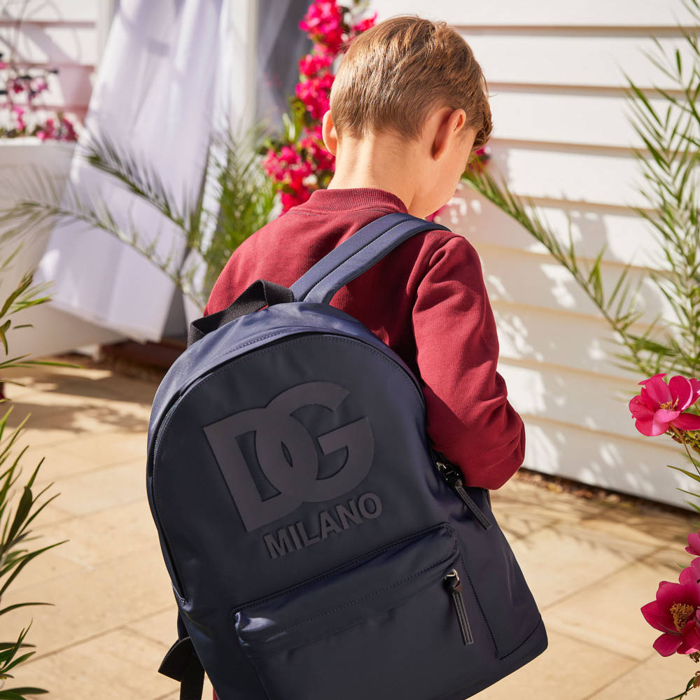 Dolce & Gabbana-Boys Navy Blue Nylon Backpack with DG Patch (41cm) | Childrensalon