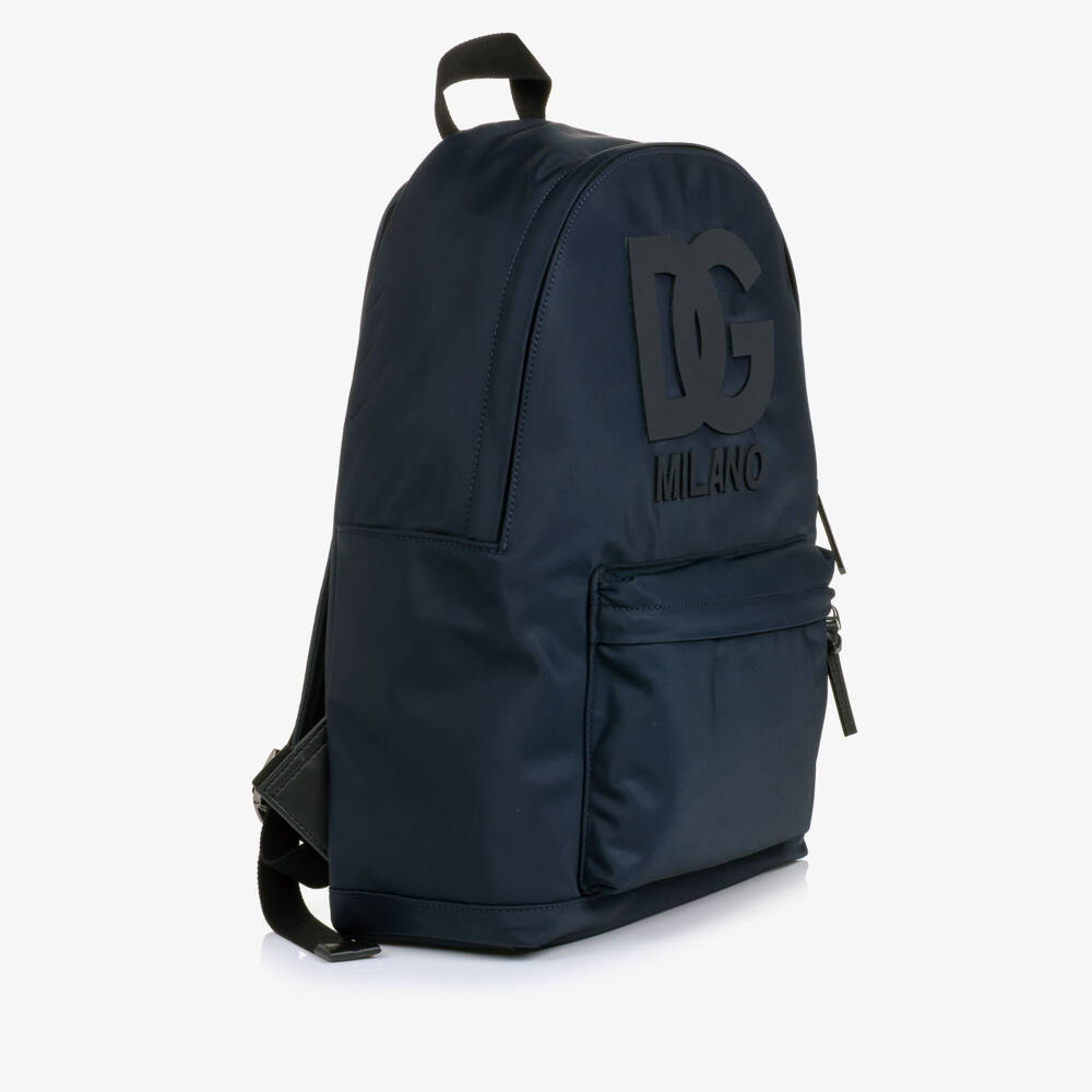 Dolce & Gabbana-Boys Navy Blue Nylon Backpack with DG Patch (41cm) | Childrensalon