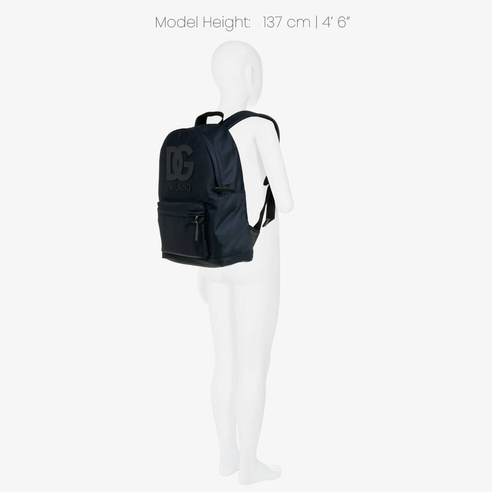 Dolce & Gabbana-Boys Navy Blue Nylon Backpack with DG Patch (41cm) | Childrensalon