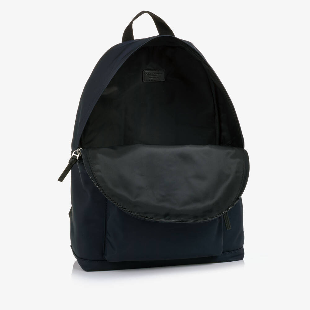 Dolce & Gabbana-Boys Navy Blue Nylon Backpack with DG Patch (41cm) | Childrensalon