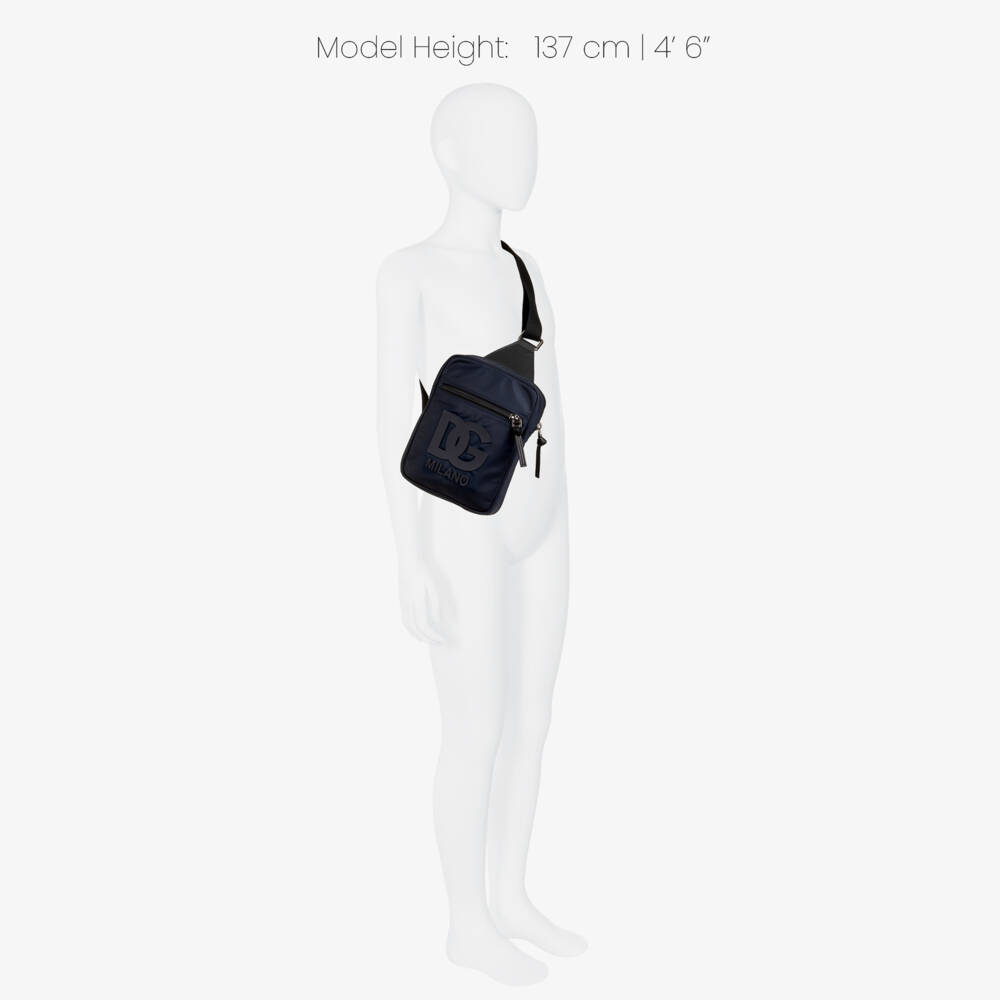 Dolce & Gabbana-Boys Navy Blue Nylon Crossbody Bag with DG Patch (20cm) | Childrensalon