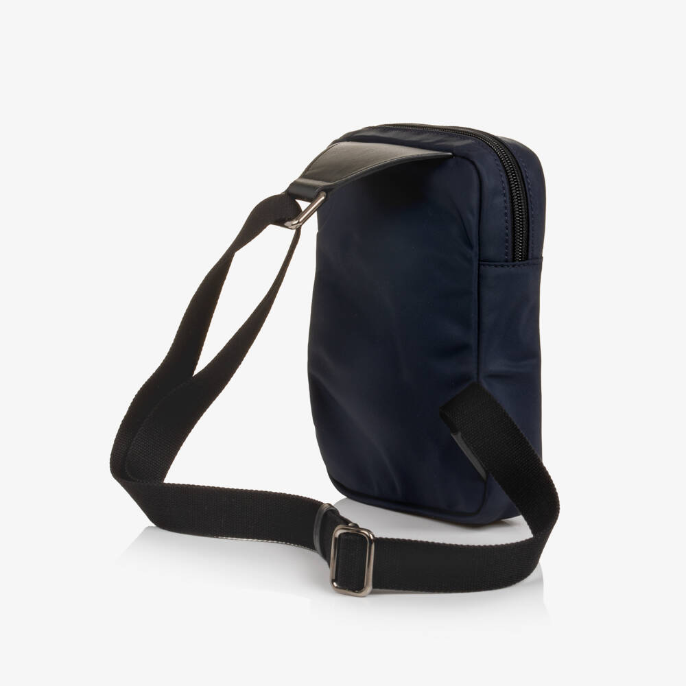 Dolce & Gabbana-Boys Navy Blue Nylon Crossbody Bag with DG Patch (20cm) | Childrensalon