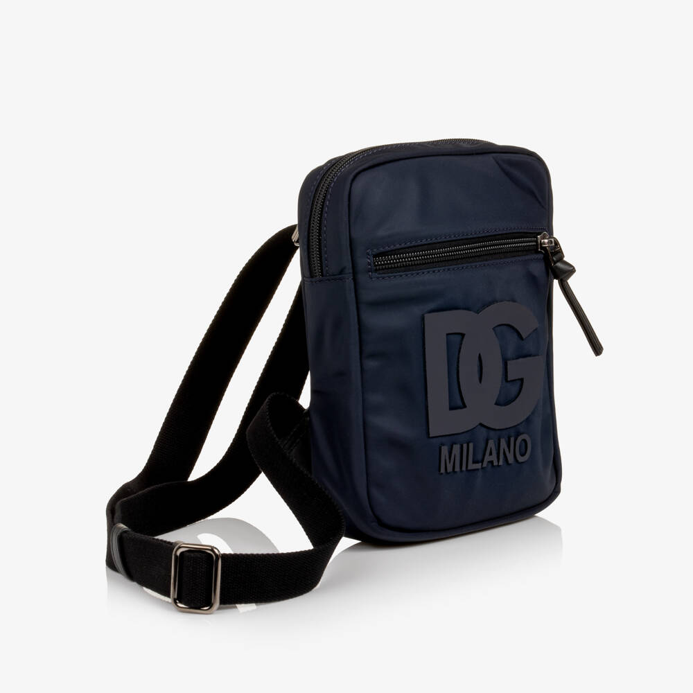 Dolce & Gabbana-Boys Navy Blue Nylon Crossbody Bag with DG Patch (20cm) | Childrensalon