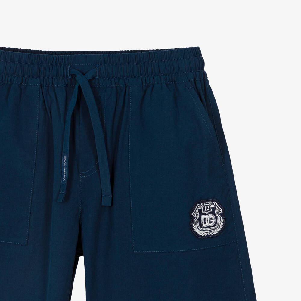 Dolce & Gabbana-Boys Navy Blue Poplin Bermuda Shorts | Childrensalon