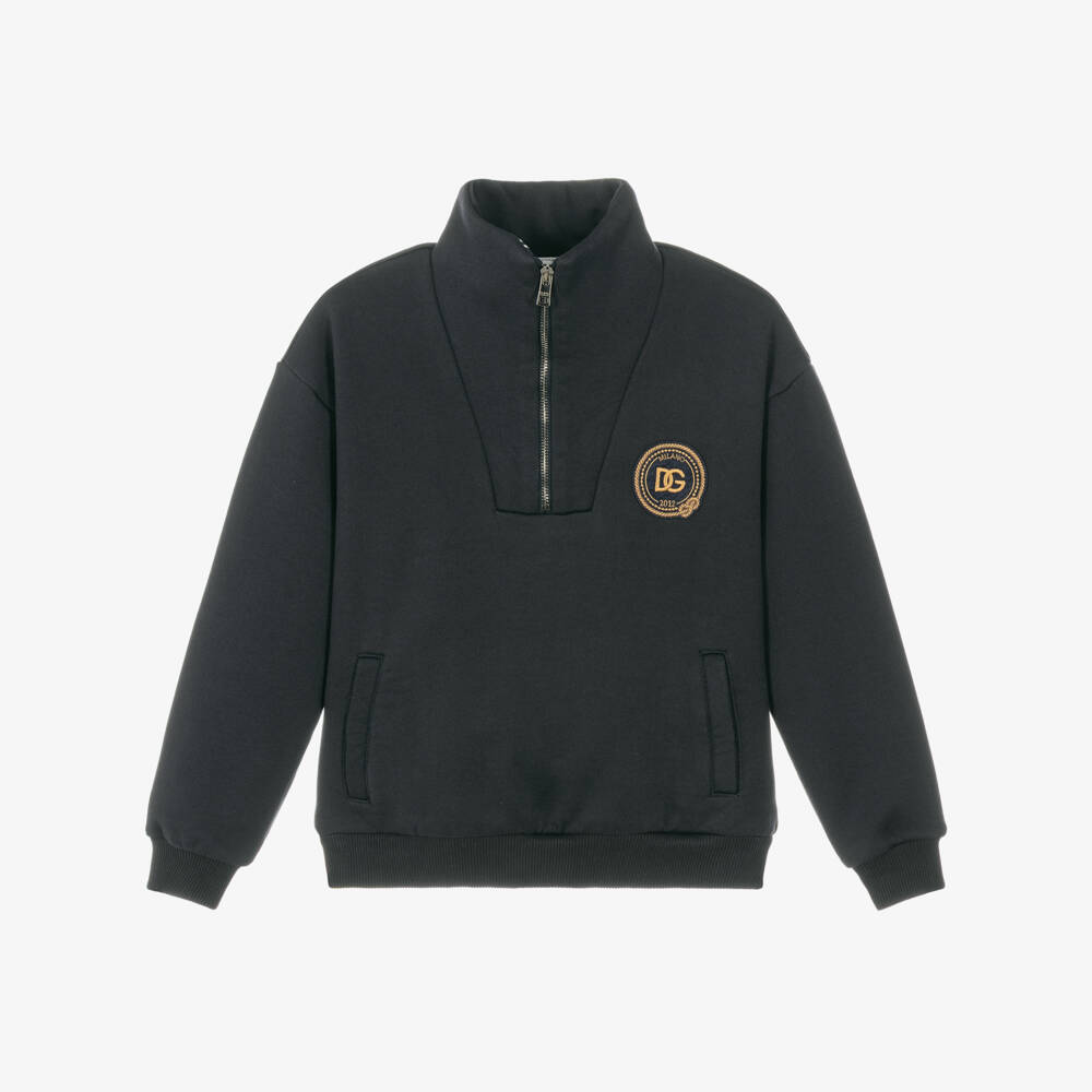 Dolce & Gabbana-Boys Navy Blue Quarter-Zip Sweatshirt with Marina Logo | Childrensalon