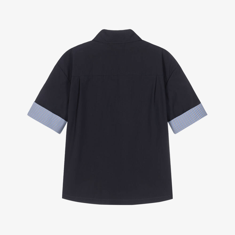 Dolce & Gabbana-Boys Navy Blue Shirt with Pocket Monogram | Childrensalon