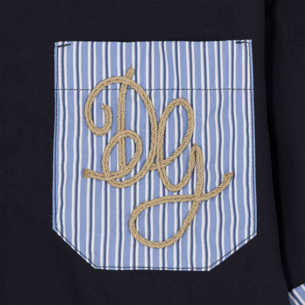 Dolce & Gabbana-Boys Navy Blue Shirt with Pocket Monogram | Childrensalon