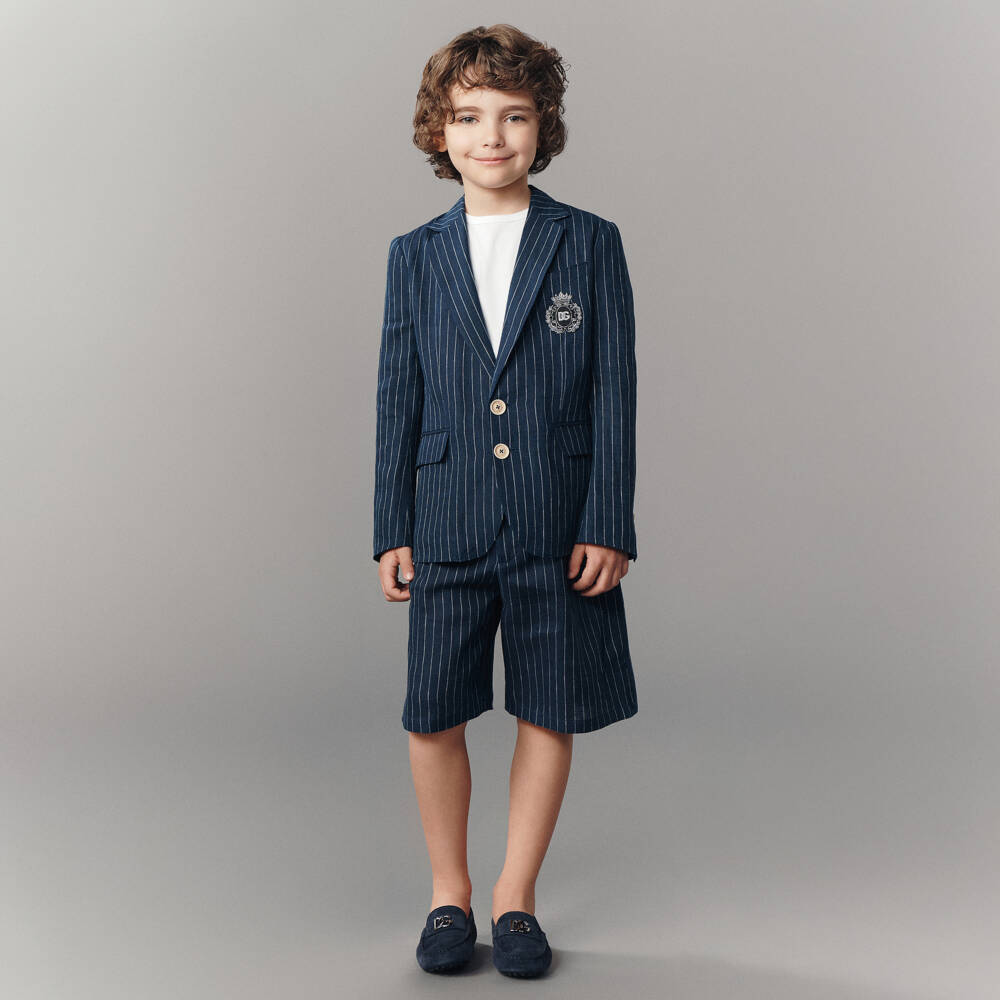 Dolce & Gabbana-Boys Navy Blue Suede Loafers | Childrensalon