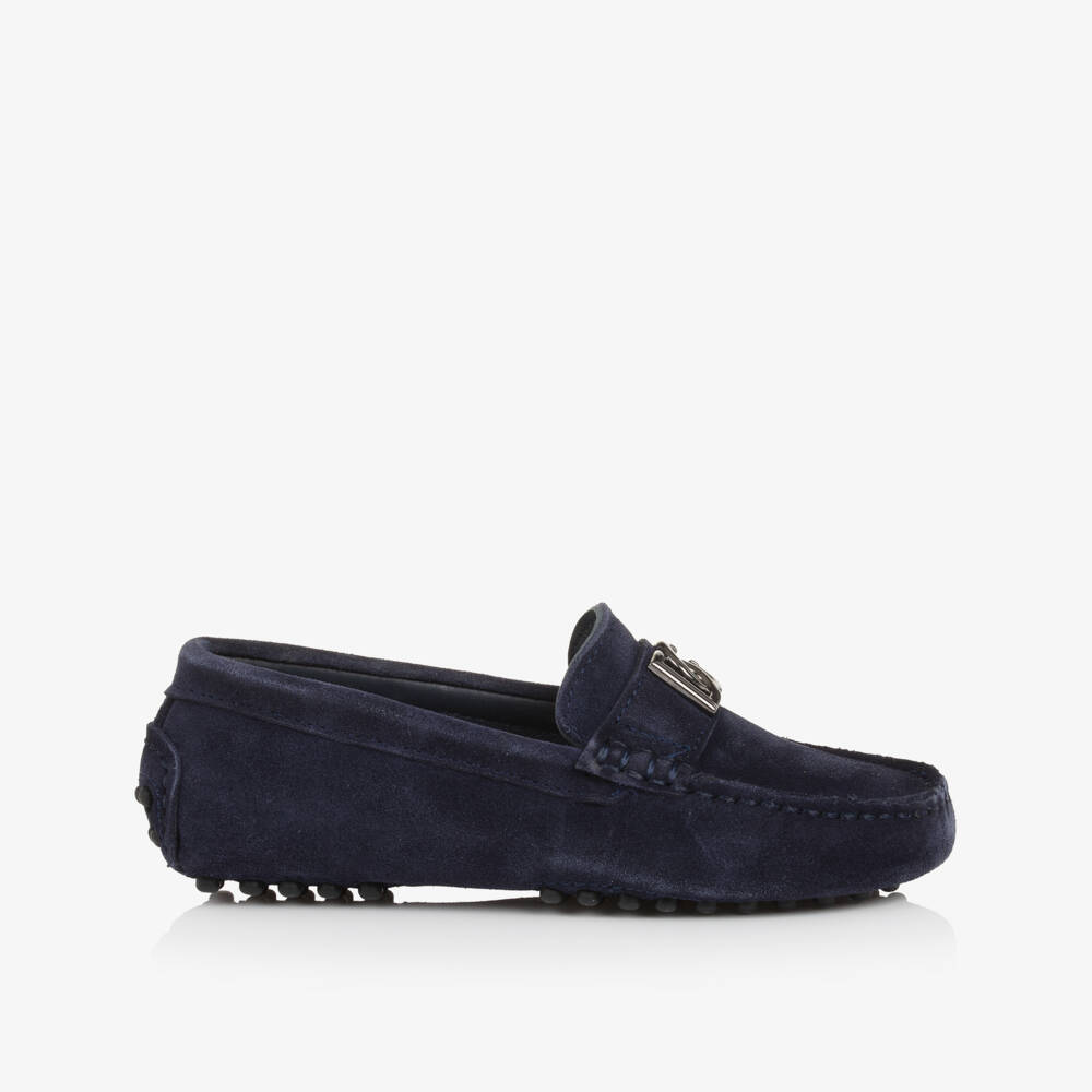 Dolce & Gabbana-Boys Navy Blue Suede Loafers | Childrensalon