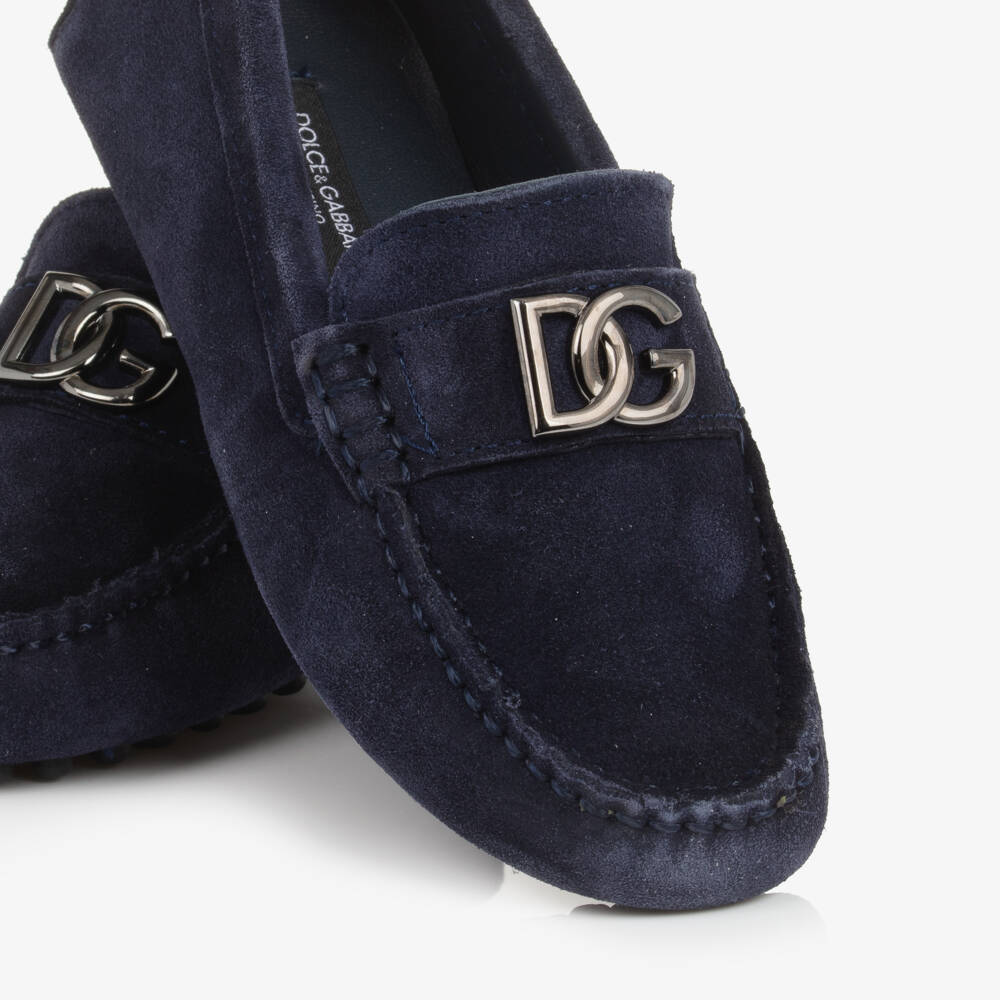 Dolce & Gabbana-Boys Navy Blue Suede Loafers | Childrensalon