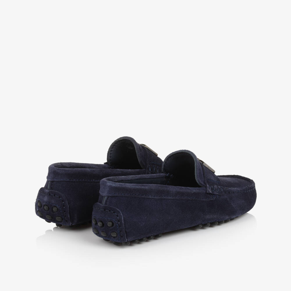 Dolce & Gabbana-Boys Navy Blue Suede Loafers | Childrensalon