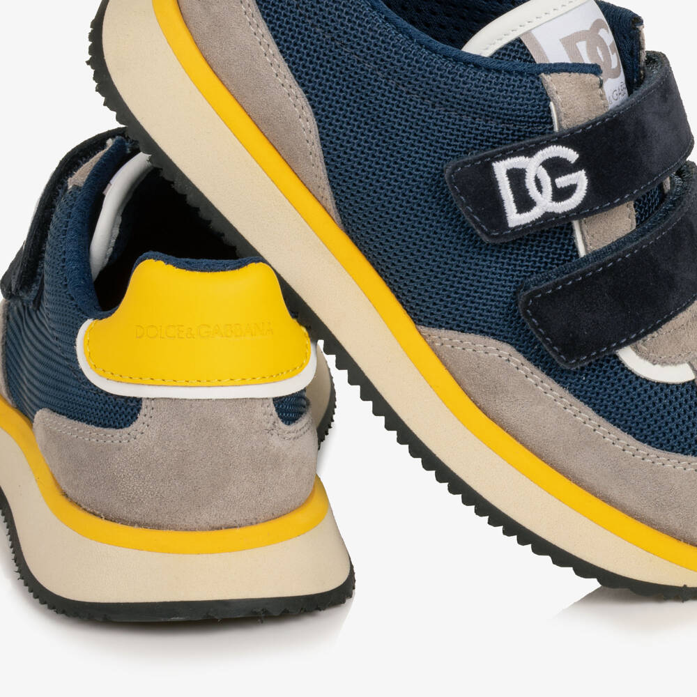 Dolce & Gabbana-Boys Navy Blue Suede & Mesh DG Cushion Trainers | Childrensalon