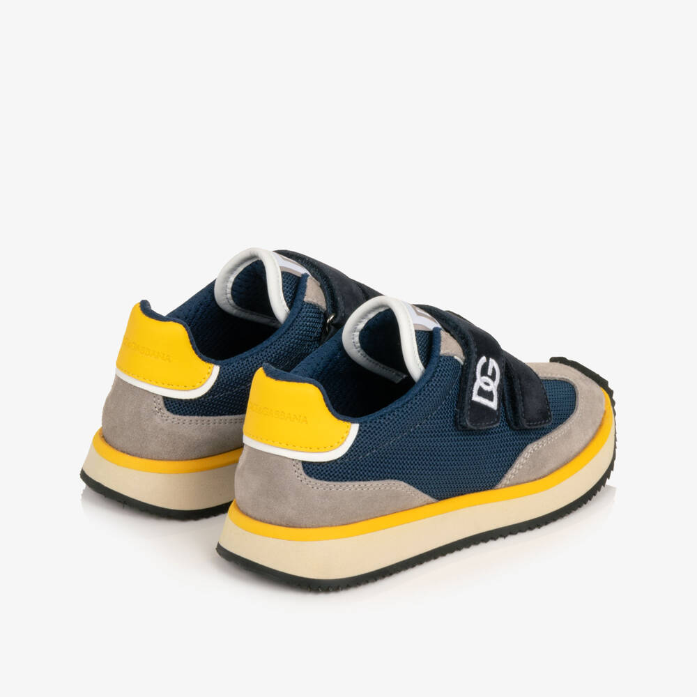 Dolce & Gabbana-Boys Navy Blue Suede & Mesh DG Cushion Trainers | Childrensalon