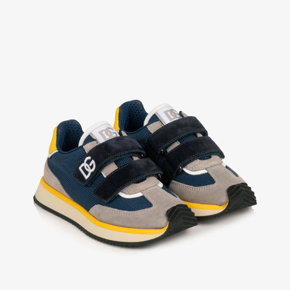 Dolce & Gabbana-Boys Navy Blue Suede & Mesh DG Cushion Trainers | Childrensalon